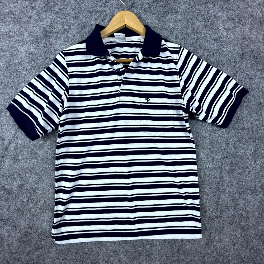 Vintage Karizma Polo Shirt Mens Large White Blue Striped Chest Pocket Golf